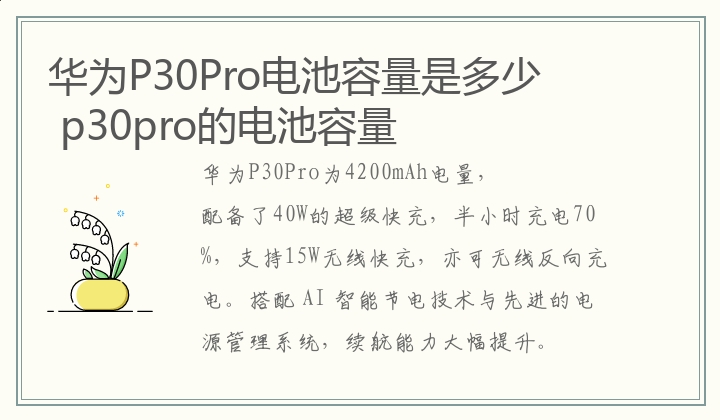 华为P30Pro电池容量是多少  p30pro的电池容量